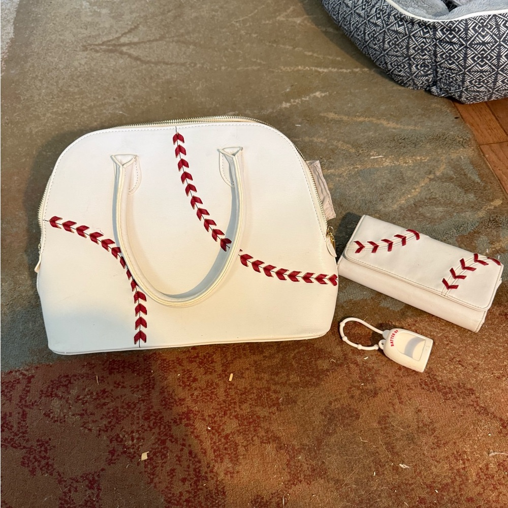 Baseball Stitch White Handbag
